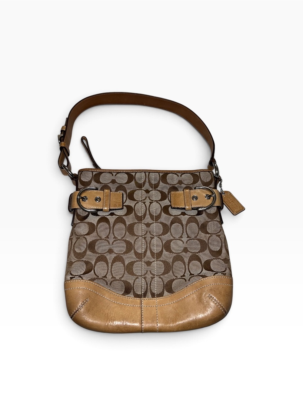 Coach SoHo Signature Brown Canvas and Tan Leather Shoulder Bag- A06M-3577